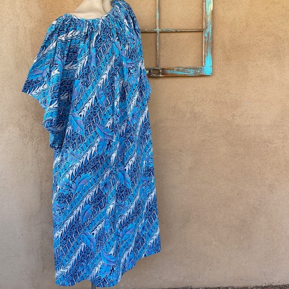 VTG 1970s Maxi Dress w Angel Sleeves Floral Batik Print OS - Picture 4 of 8